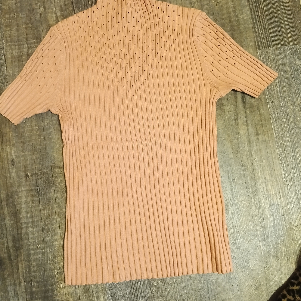 Peach Ribbed Short Sleeve Top